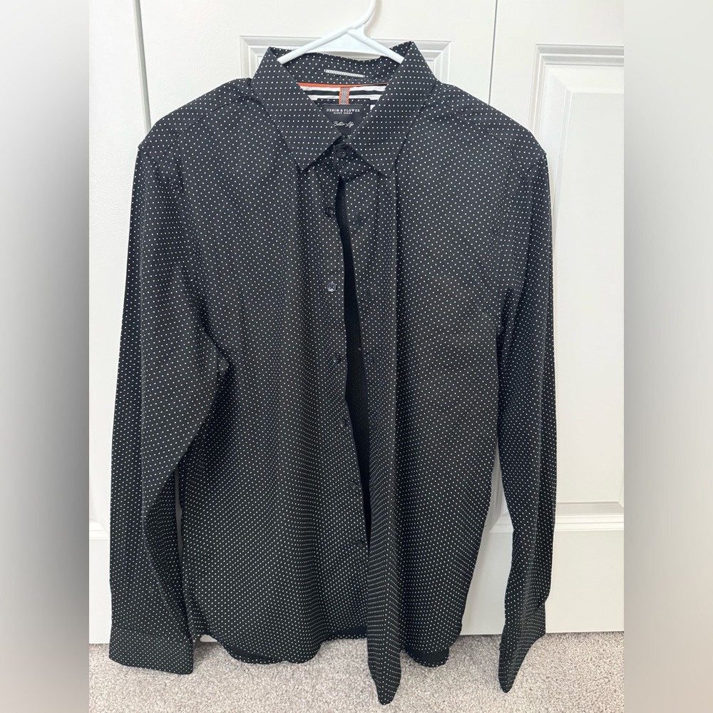 Denim & Flower Black and White Polka Dot Dress Shirt